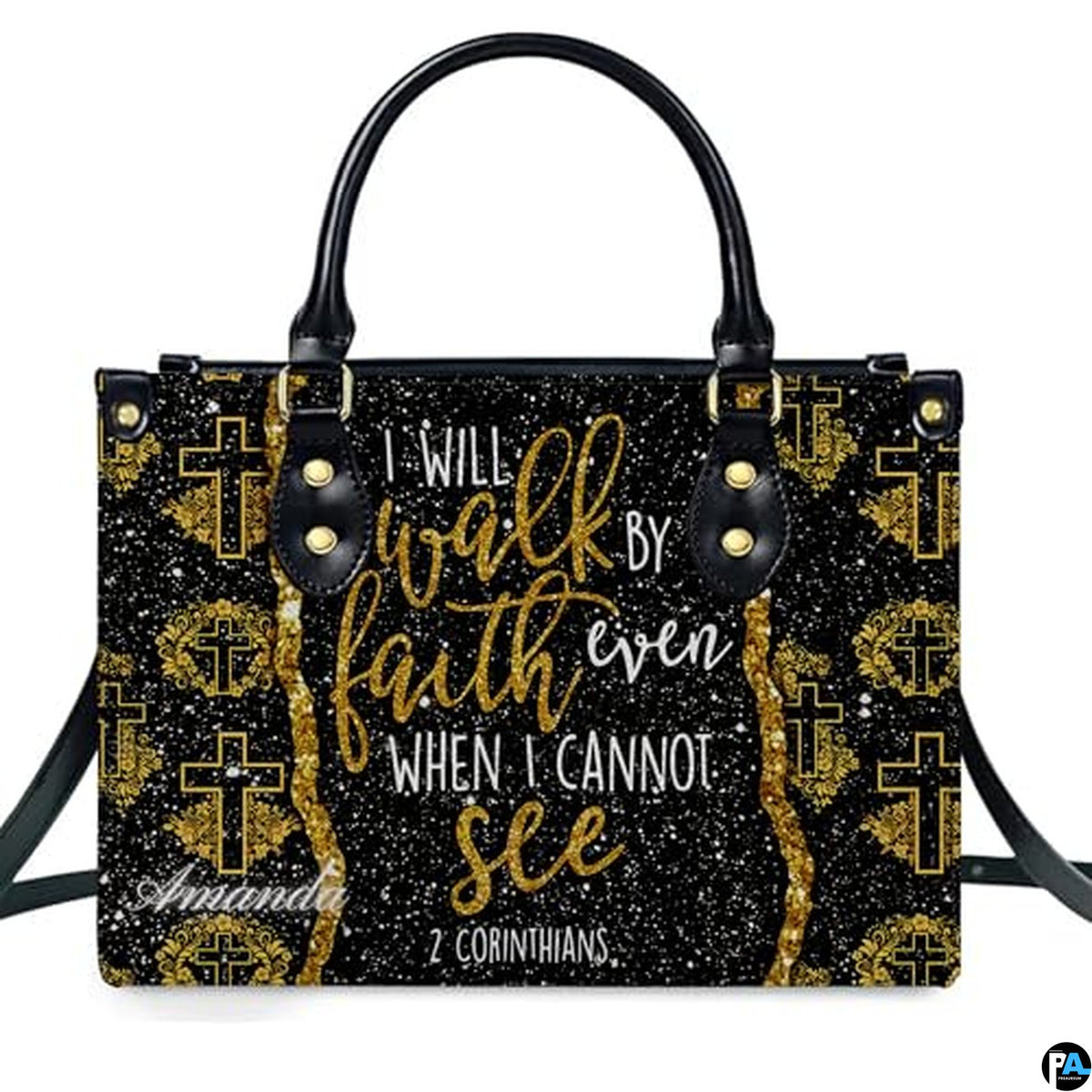 Personalized Glitter Scripture Crosses Handbag for Faith Gift