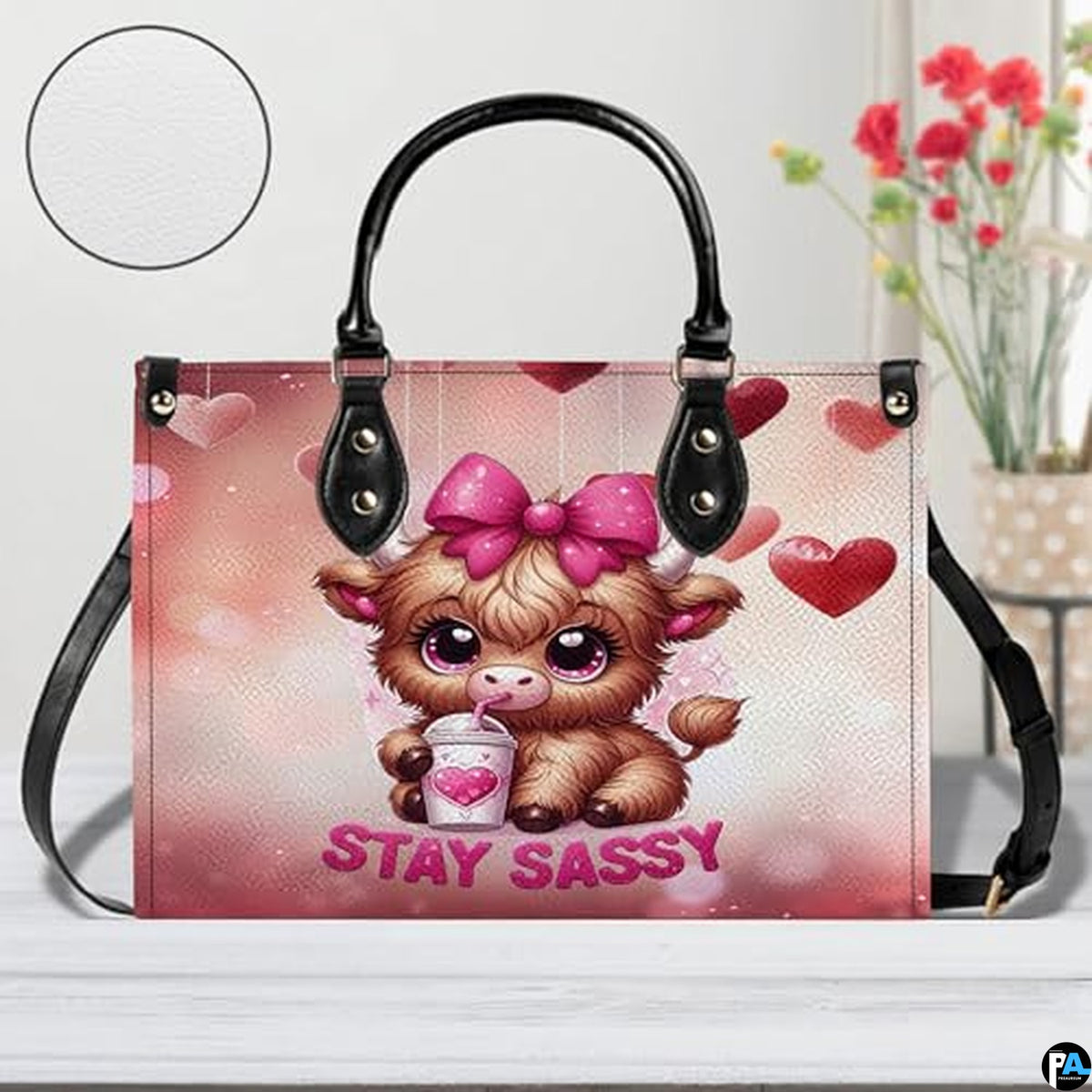 Highland Cow Leather Handbag Custom Cow Purse for Women Country Farm PU Leather Tote Gifts for Farmers Girls Mom Gift