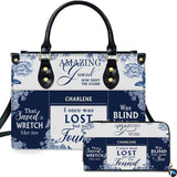 Blue Porcelain Floral Hymn Handbag and Matching Wallet Set