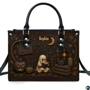 Studio portrait displaying sculpted gothic autumn pumpkin artwork centered on plain white backdrop.