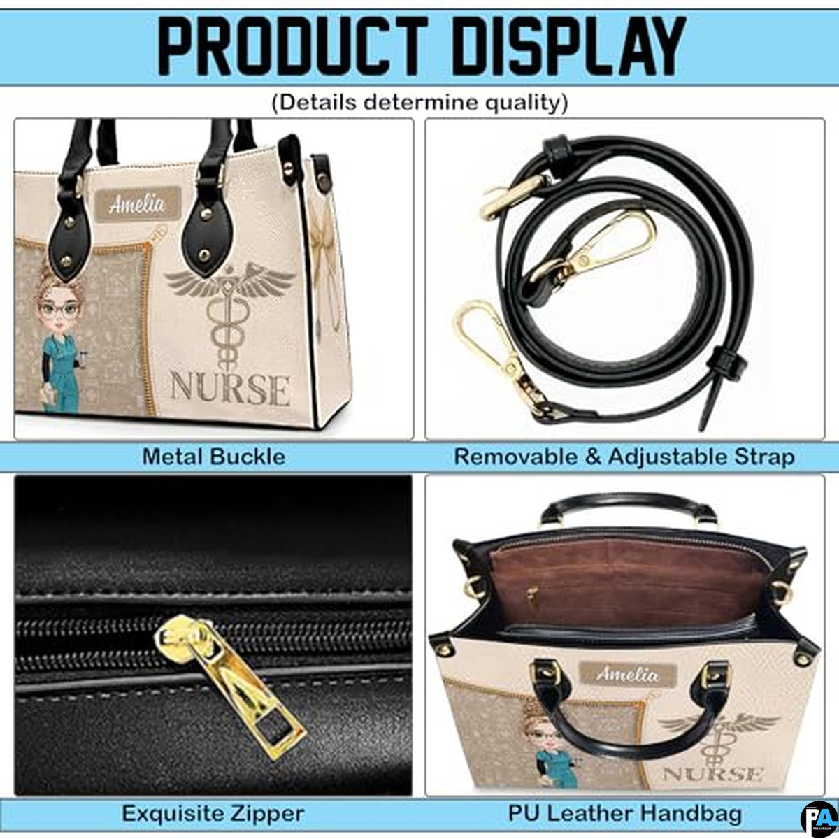 Personalized Nurse Leather Bag – Custom Medical Handbag & Purse Set with Name Gifts for Nursing Student Christmas Gift