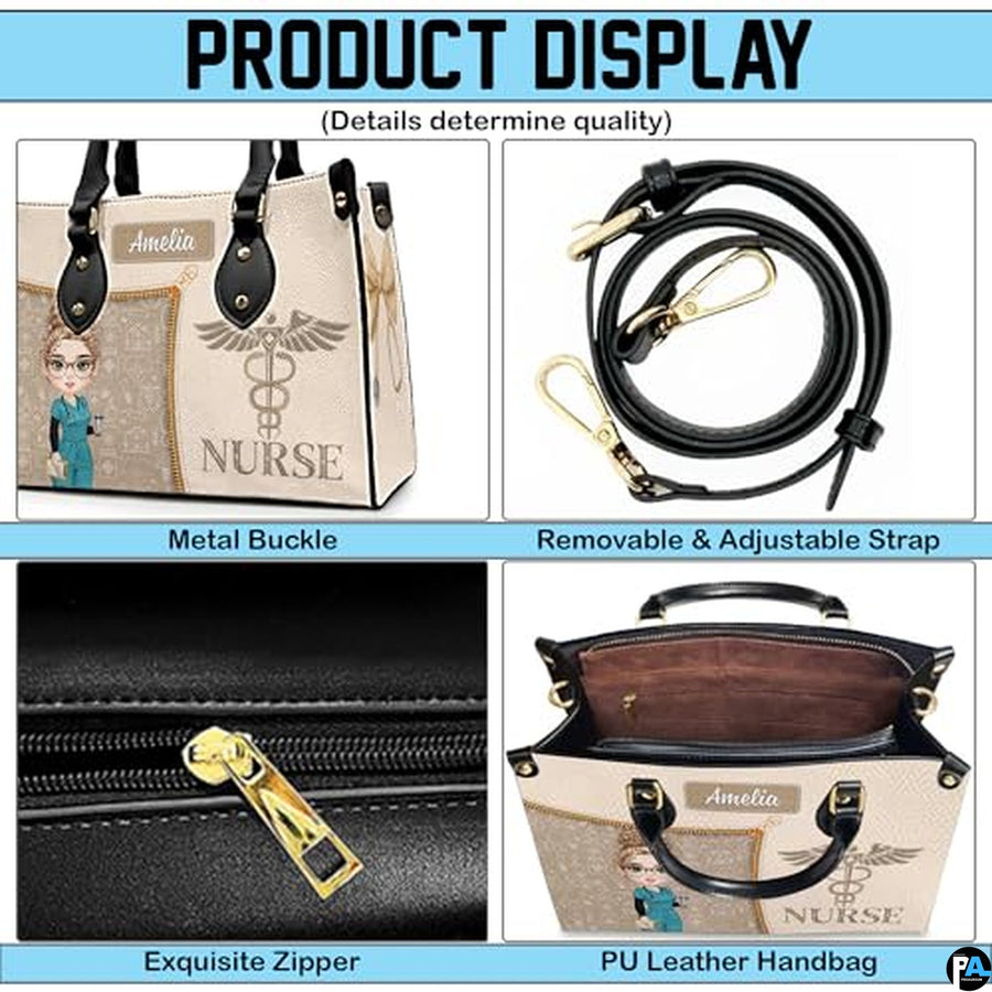 Personalized Nurse Leather Bag – Custom Medical Handbag & Purse Set with Name Gifts for Nursing Student Christmas Gift