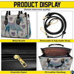 Angle perspective view of the unicorn handbag showcasing side depth and printed details.