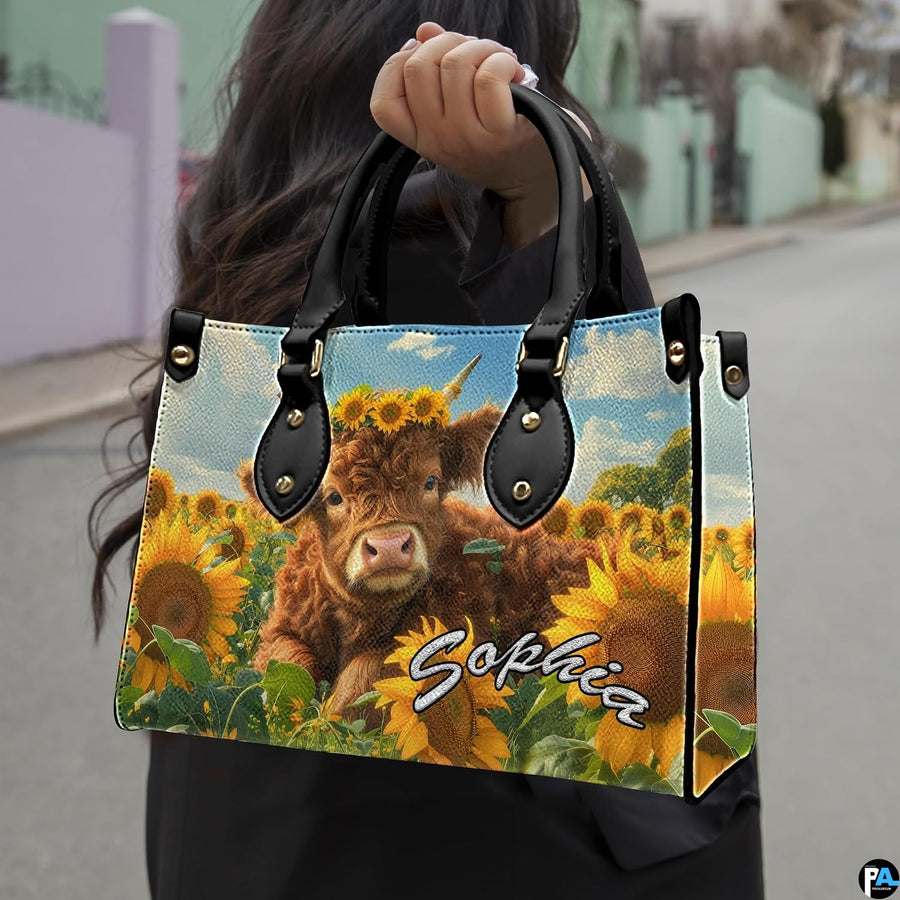 Street lifestyle perspective showing the sunflower calf print in an outdoor daylight setting.