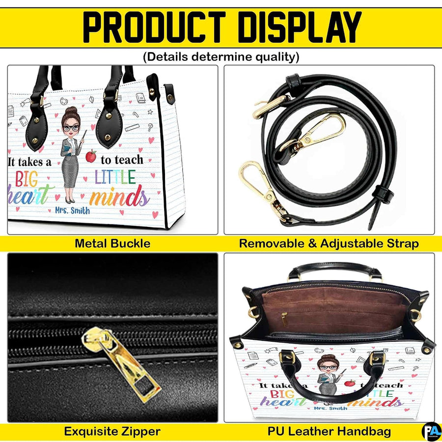 Lifestyle model display showing the teacher quote handbag carried over the shoulder.