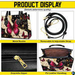 Four paneled composition illustrating decorative views of hardware accents, butterfly motifs, and interior view.
