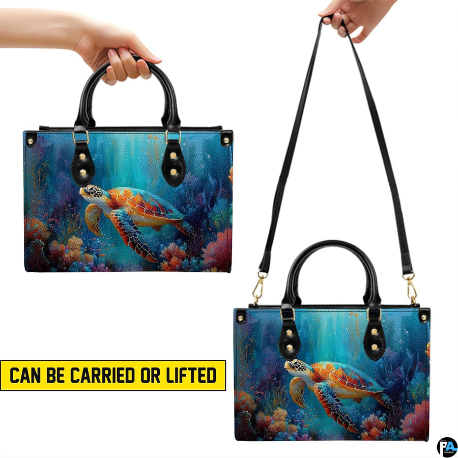 Matching wallet displaying the sunlit sea turtle gliding through tropical ocean waters.