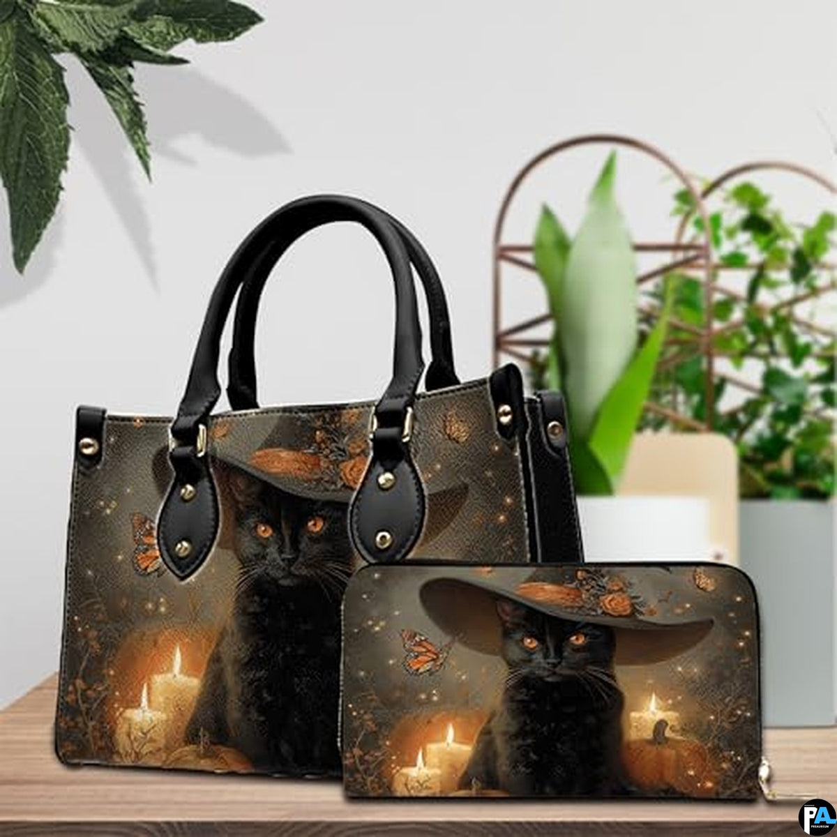 Black Cat Leather Bag – Vintage Cat Art Handbag, Stylish Animal-Themed Purse, Unique Gift for Cat Lovers