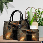 Black Cat Leather Bag – Vintage Cat Art Handbag, Stylish Animal-Themed Purse, Unique Gift for Cat Lovers