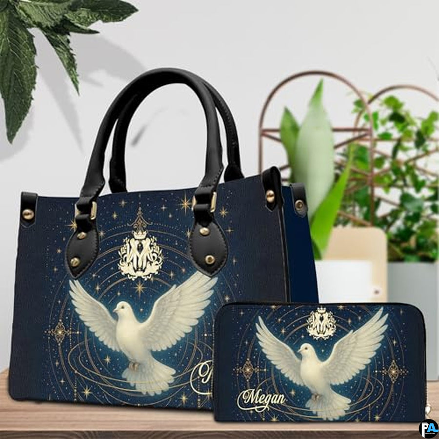 Custom Catholic Virgin Mary Leather Bag, Personalized Name Handbags and Purses for Christian Women Religious Bag Gifts