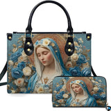 Contemplative Madonna Blue Rose Handbag and Matching Wallet Set