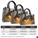 Dimensions diagram for Virgin Mary devotional handbag and matching wallet