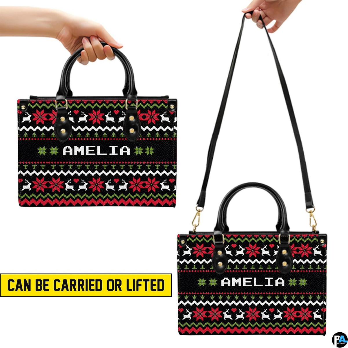 Coordinating holiday wallet featuring matching Nordic Fair Isle sweater pattern and chevron borders.