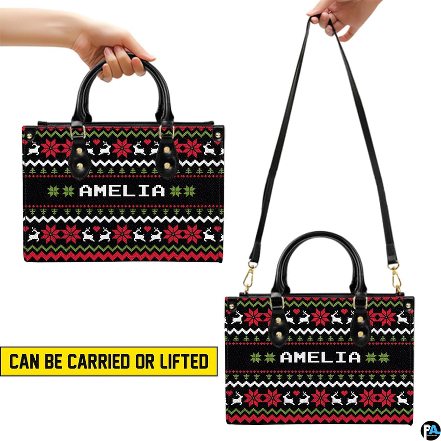 Coordinating holiday wallet featuring matching Nordic Fair Isle sweater pattern and chevron borders.