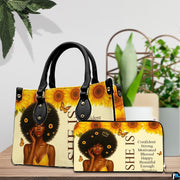 Tabletop styling showing the sunflower crown afro art accessory paired with matching companion item.