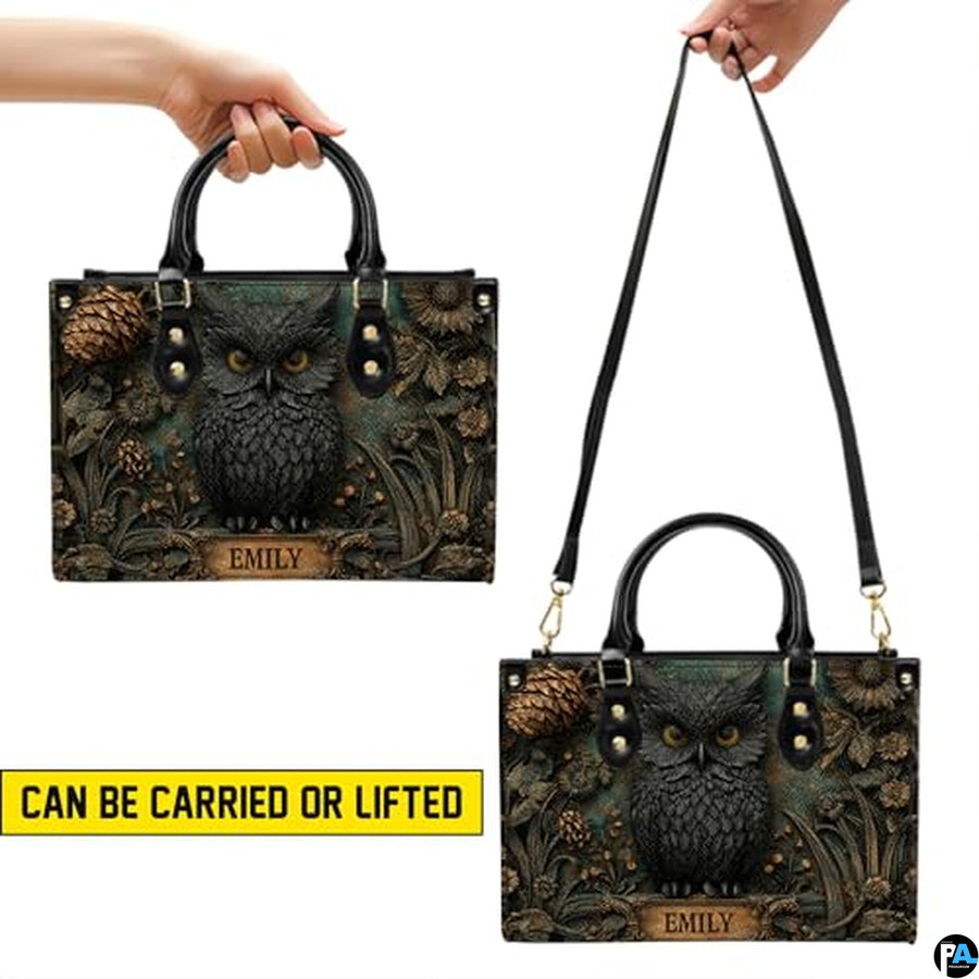 Personalized Black Owl Forest Scene Shoulder Bag, Gift for Her