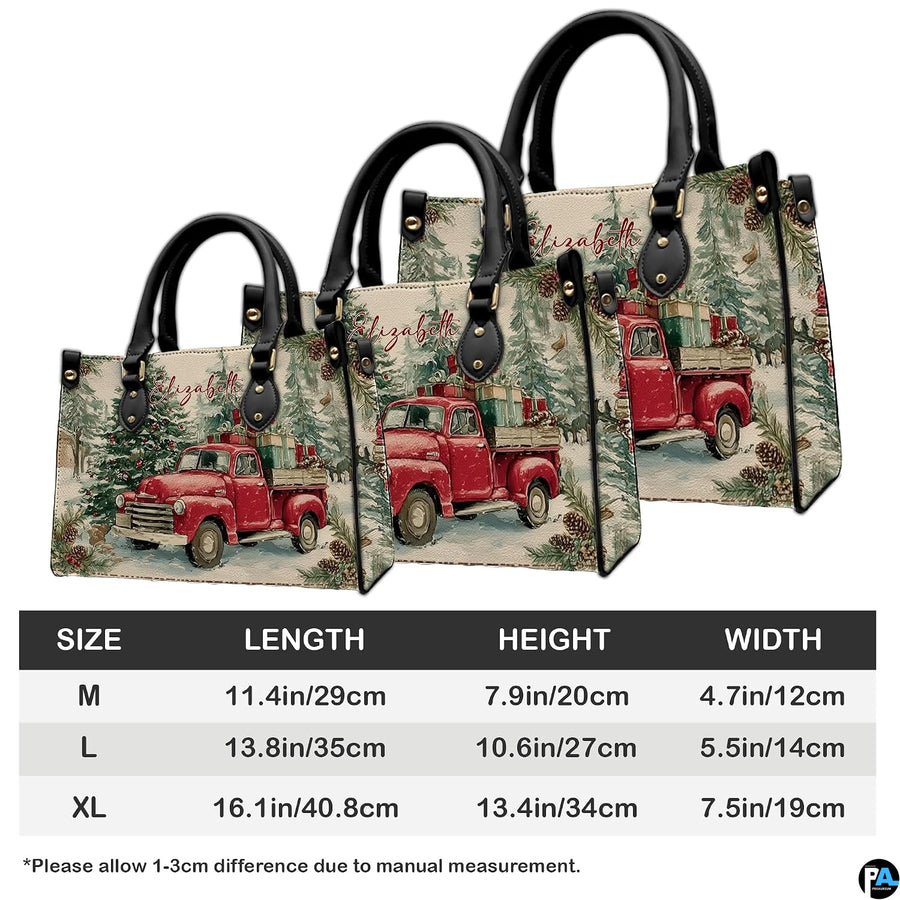 Complete matching handbag and wallet set in festive red truck arrangement