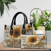 Open interior view of matching sunflower wallet displaying card slots and zipper pocket.