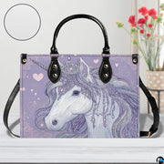Interior compartment view of unicorn handbag showing inner lining and organization.