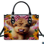 Highland Cow Leather Handbag Custom Cow Purse for Women Country Farm PU Leather Tote Gifts for Farmers Girls Mom Gift