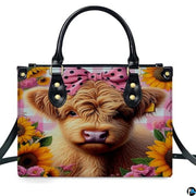 Highland Cow Leather Handbag Custom Cow Purse for Women Country Farm PU Leather Tote Gifts for Farmers Girls Mom Gift
