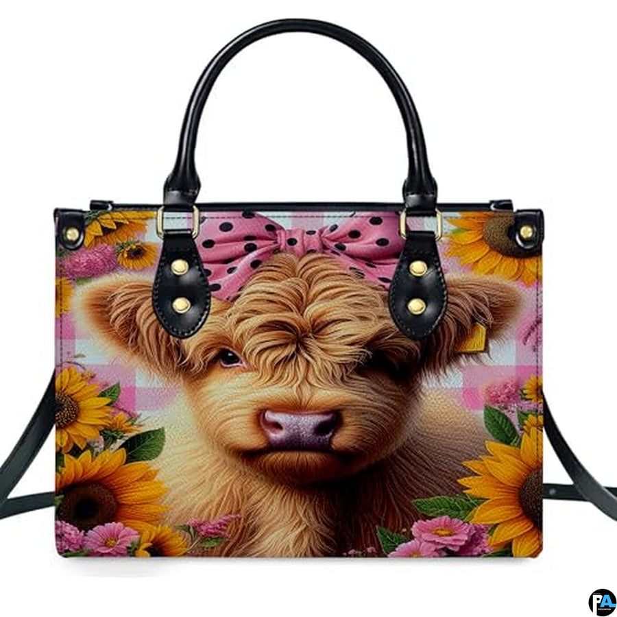Highland Cow Leather Handbag Custom Cow Purse for Women Country Farm PU Leather Tote Gifts for Farmers Girls Mom Gift