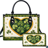 Clover Heart Handbag in Green and Gold