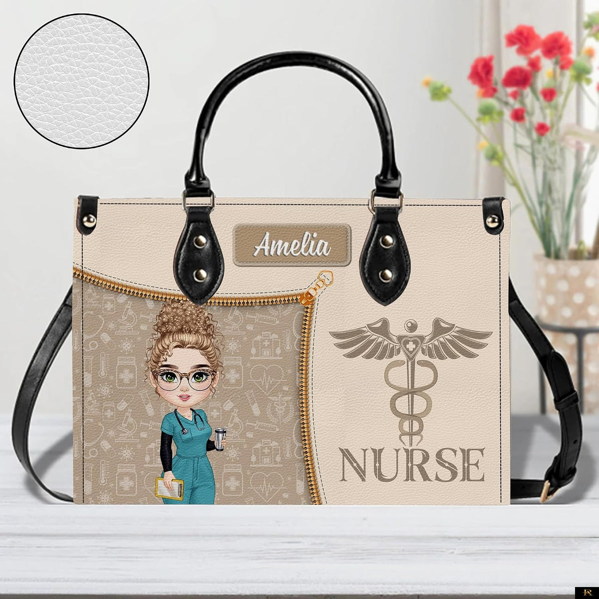PREAUREUM "{split_values}" Personalized {collection_title} Leather Handbag