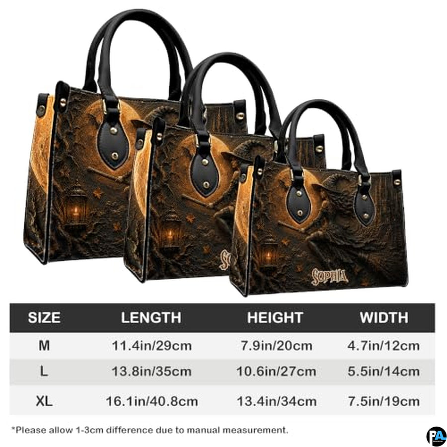 Personalized Witch Handbag with Purse, Custom Name Gothic Leather Bag Set for Women, Halloween Shoulder Bag, Witch Gift