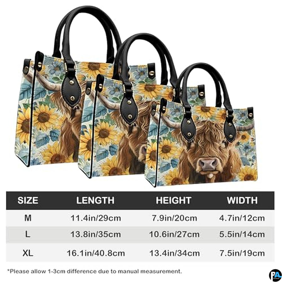 Highland Cow Leather Handbag Custom Cow Purse for Women Country Farm PU Leather Tote Gifts for Farmers Girls Mom Gift