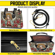 Product display infographic showing zipper, buckle, strap, and interior structure.