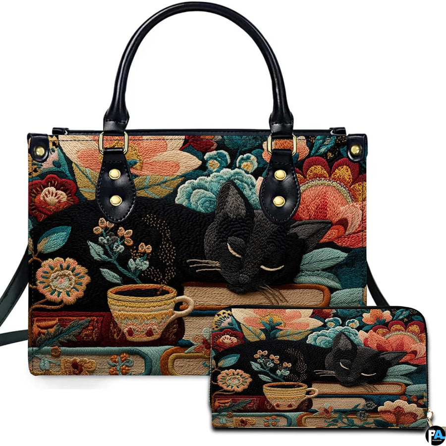 Studio presentation of cat library art beside matching rectangular companion accessory.