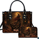 Personalized Witch Handbag with Purse, Custom Name Gothic Leather Bag Set for Women, Halloween Shoulder Bag, Witch Gift