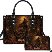 Personalized Witch Handbag with Purse, Custom Name Gothic Leather Bag Set for Women, Halloween Shoulder Bag, Witch Gift