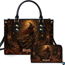 Personalized Witch Handbag with Purse, Custom Name Gothic Leather Bag Set for Women, Halloween Shoulder Bag, Witch Gift