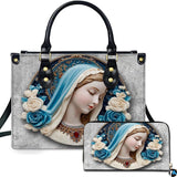 Cerulean Cameo Virgin Mary Devotional Handbag and Wallet Set