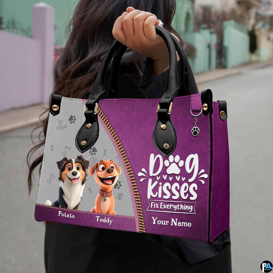 Coordinating cartoon canine duo tote handbag and zippered wallet pair
