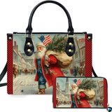 Vintage Patriotic Santa Claus Handbag & Wallet Set