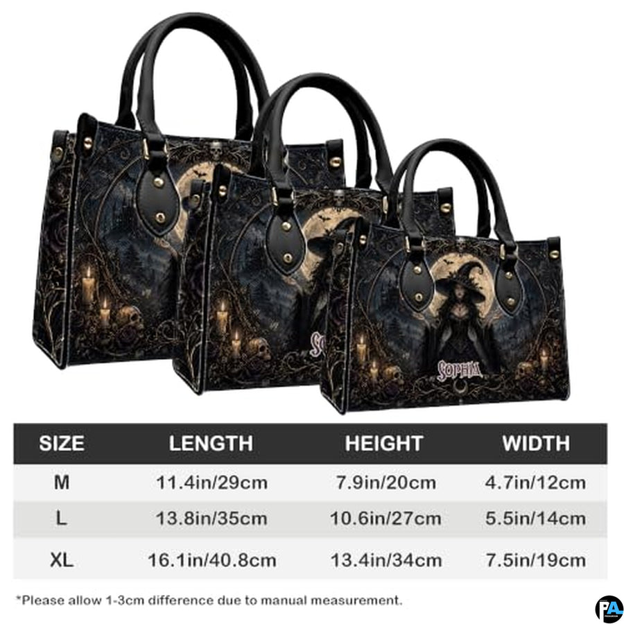 Personalized Witch Handbag with Purse, Custom Name Gothic Leather Bag Set for Women, Halloween Shoulder Bag, Witch Gift