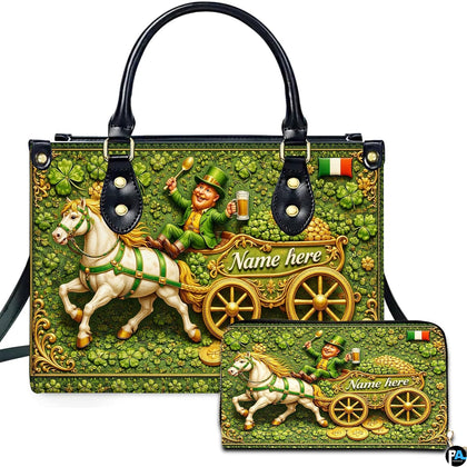 Leprechaun handbag and matching wallet with horse cart and shamrocks