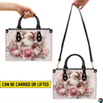 Matching elongated accessory decorated with vintage Victorian Santa Claus and blooming pink rose artwork.