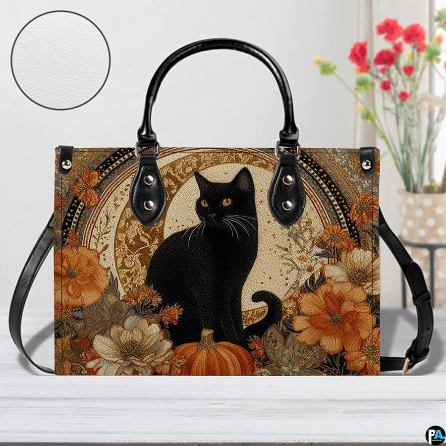 Front view of black cat pumpkin art emphasizing circular surface texture grain.