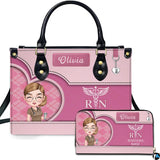 Chibi Nurse Heart RN Caduceus Handbag and Matching Wallet Set