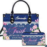 Denim and Lace Floral Peony Handbag and Matching Wallet Set