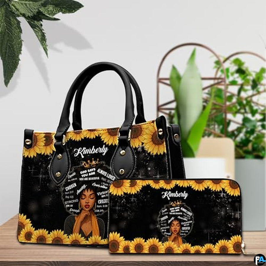 Personalized Leather Handbag for Black Women, Custom African Purse Bag Set, Birthday Meaningful Gifts for Mom, Friend