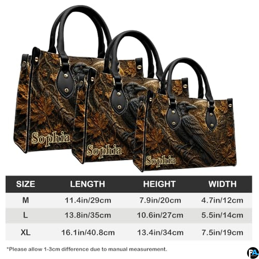 Personalized Halloween Gothic Leather Handbag Custom Raven Black Cat Purse Dark Fantasy Shoulder Bag Gift for Women