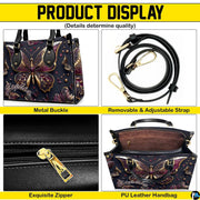 Interior view of open tote handbag showing spacious lining and compartments