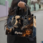 Personalized Witch Handbag with Purse, Custom Name Gothic Leather Bag Set for Women, Halloween Shoulder Bag, Witch Gift