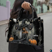Personalized Halloween Leather Handbag – Custom Witch 3D Printing Effect Purses For Women – Spooky Gothic Shoulder Bag