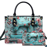 Sewing Machine Artwork Turquoise Retro Floral Butterfly Design